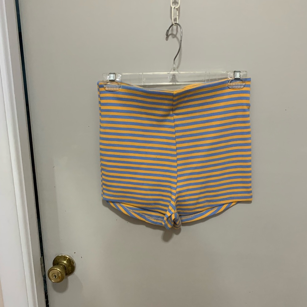Zara Blue and Yellow Striped knit Shorts